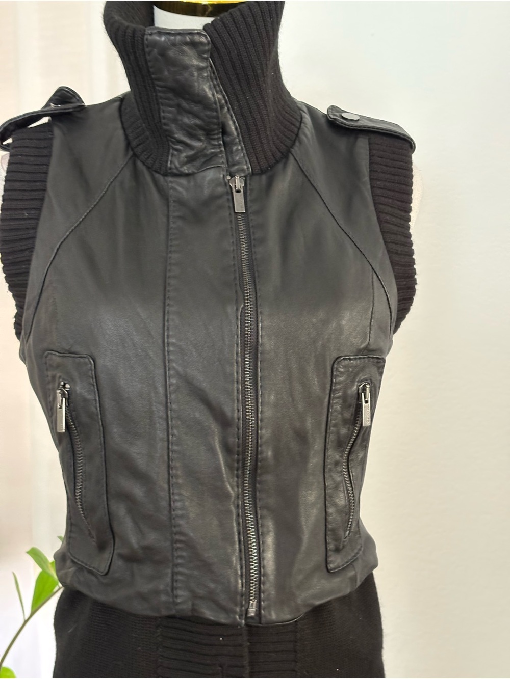 BCBGMaxAzria Black Leather & Knit Hybrid Vest - Picture 4 of 10